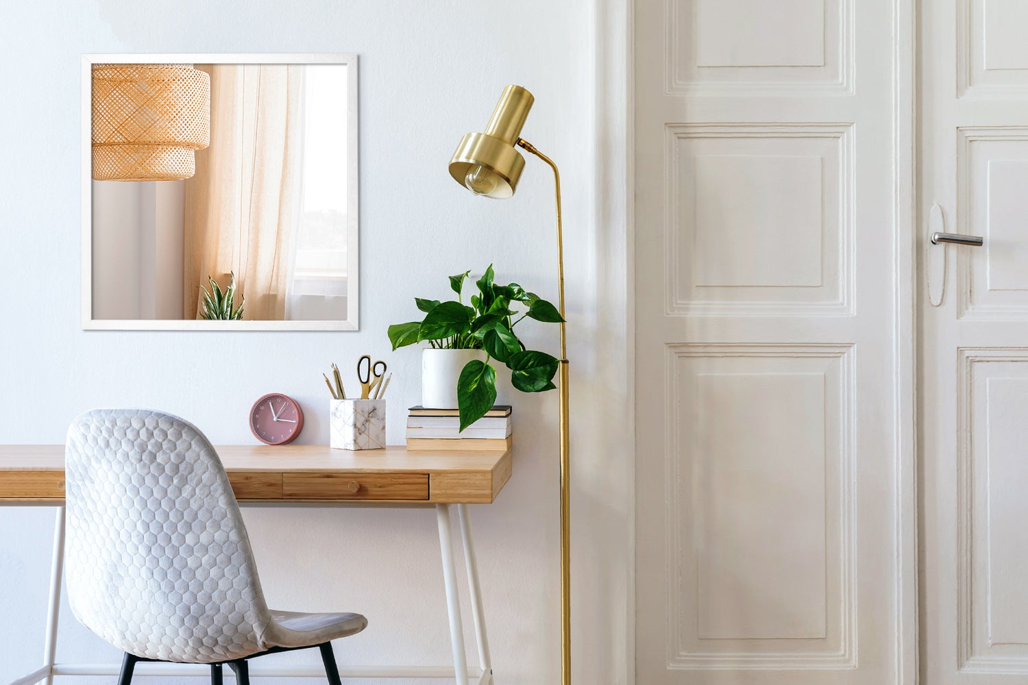 Specchio decorativo MDF bianco, ideale per soggiorno o corridoio 83x63 cm, ArtPrintCave - 4