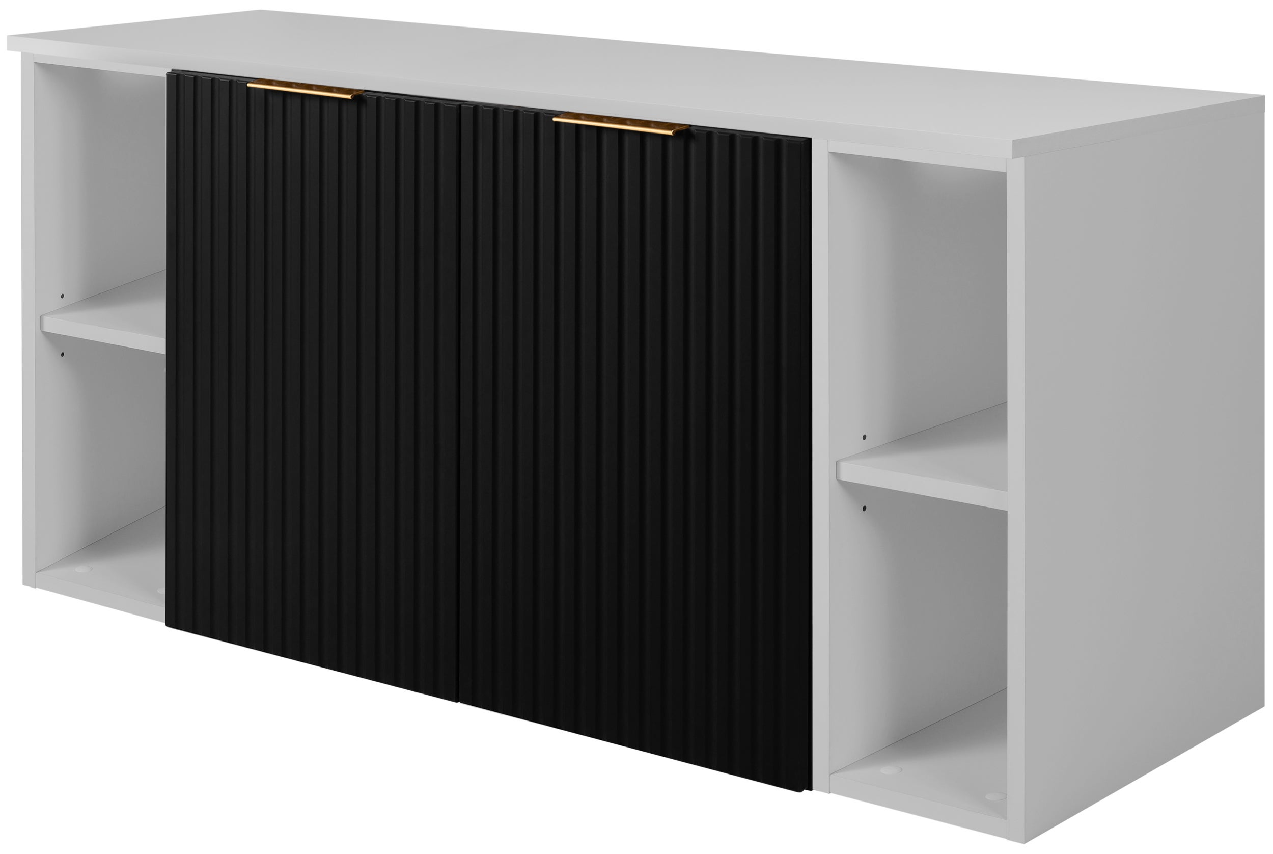 Zestaw łazienkowy FLOW 120 cm czarny z białym blatem i regałami