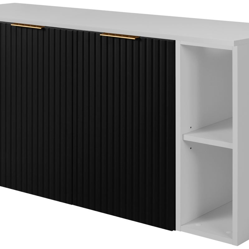 Zestaw łazienkowy FLOW 120 cm czarny z białym blatem i regałami