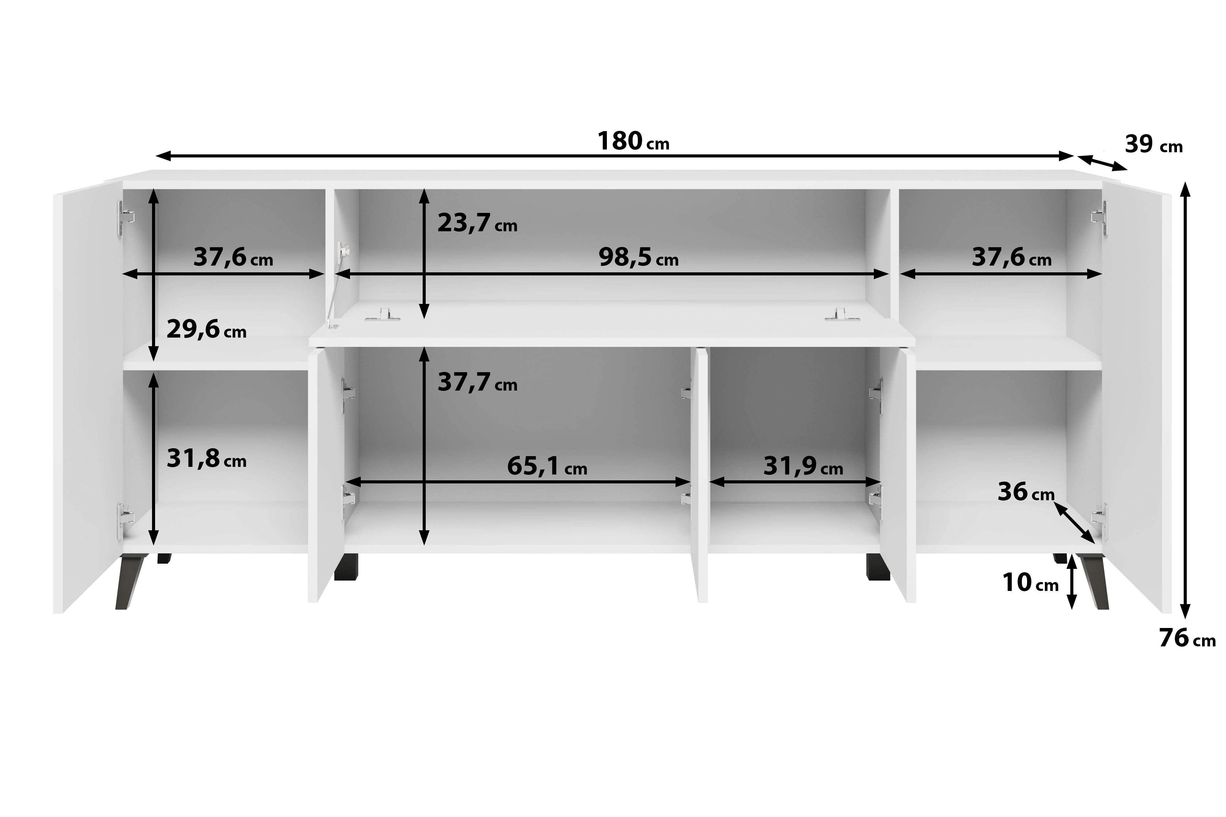 Komoda LOKET 180 cm biały/czarne nóżki - 6