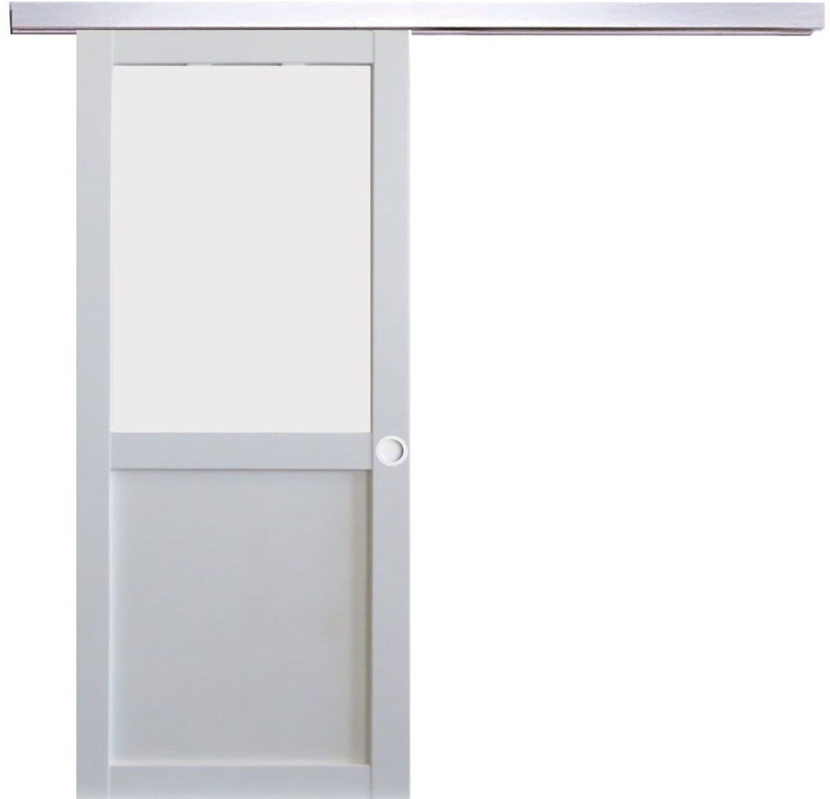 Porte Coulissante Athena Blanc H204 X L83 + Rail Alu Et Coquilles Blanc ...