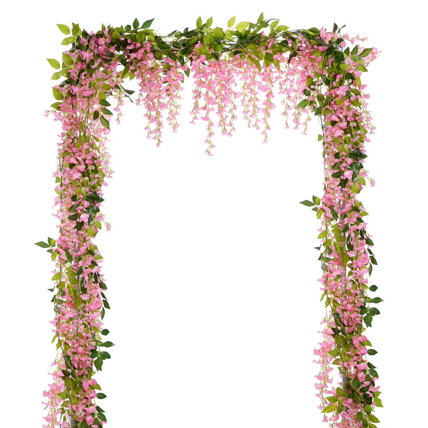 Lot de 10 guirlandes de glycine artificielles, guirlande de fleurs artificielles, fleurs suspendues de glycine pour mariage, fête, jardin (rose) - 5