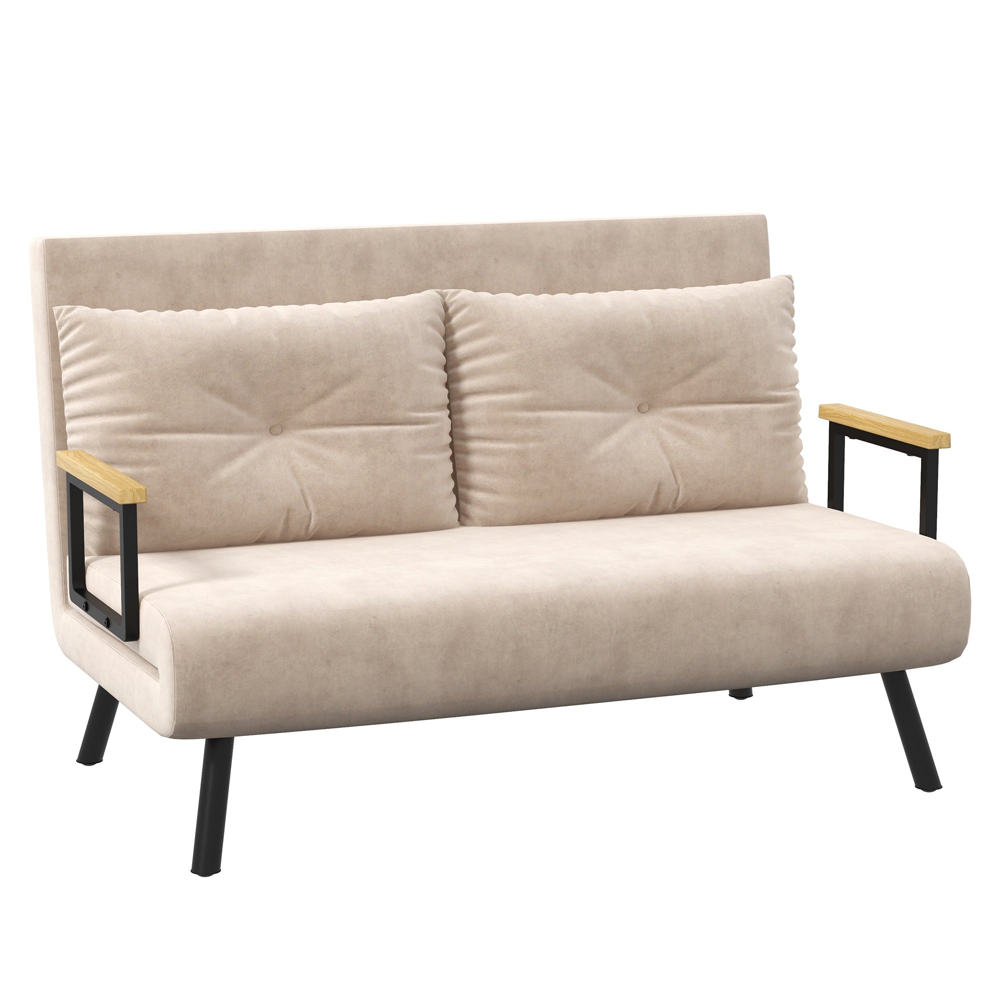 Sofa rozkładana- fotele z funkcją spania- sofa tapicerowana- poduszka na oparcie- regulowane oparcie- beżowa- 102 x 73 x 81 cm