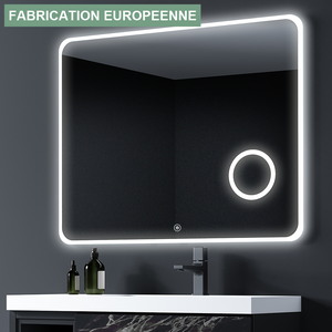 Miroir éclairage LED de salle de bain LOUTRO avec interrupteur tactile, anti-buée et loupe - 80x80cm