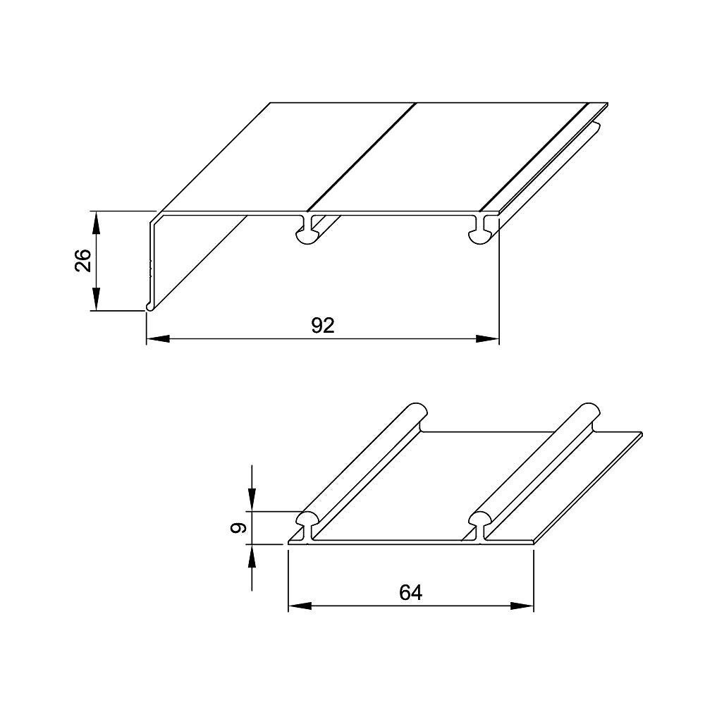 Kit SLID'UP 210 aluminium anodisé naturel pour 2 portes de placard coulissantes 16 mm - rail 1,8 m - 70 kg - 5