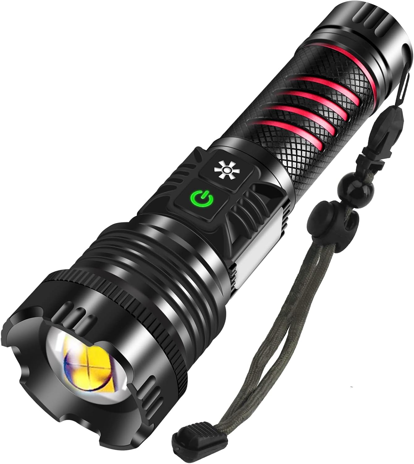 Super mocna latarka LED 20000 lumenów, ładowalna latarka USB C ze światłem czerwonym, taktyczna latarka z 8 regulowanymi trybami, wodoodporna