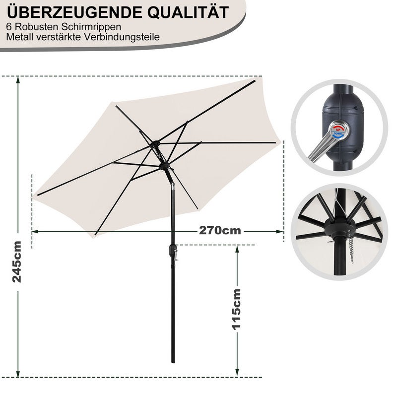 Ombrellone Jopassy Beige LED Solar 350cm Ombrellone a braccio laterale Ombrellone da giardino Ombrellone da mercato Manovella Balcone Alluminio Inclinabile