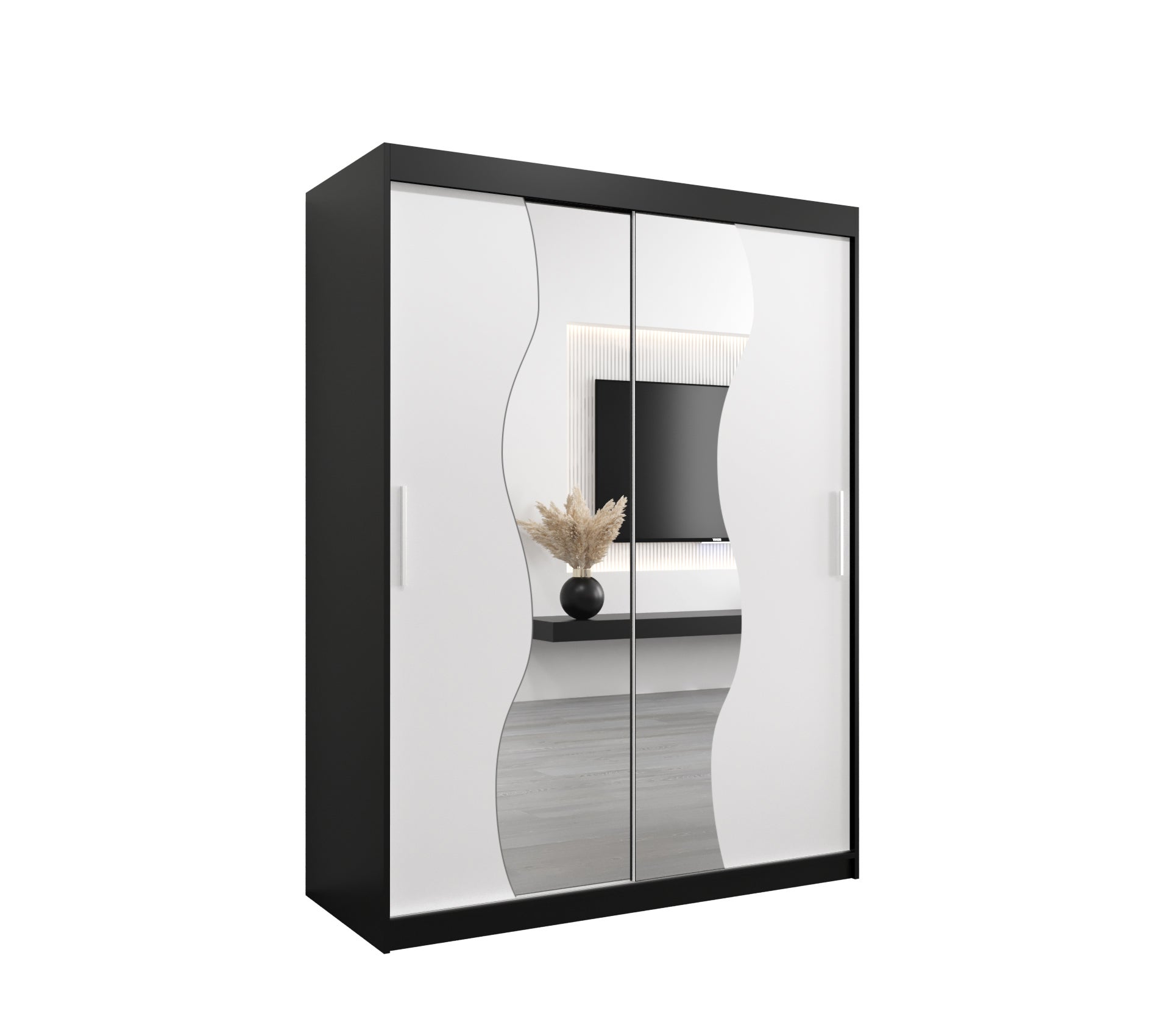 Szafa przesuwna garderoba MADRYT 150 x 62 x 200 cm Czarny + Biały - Abiks Meble