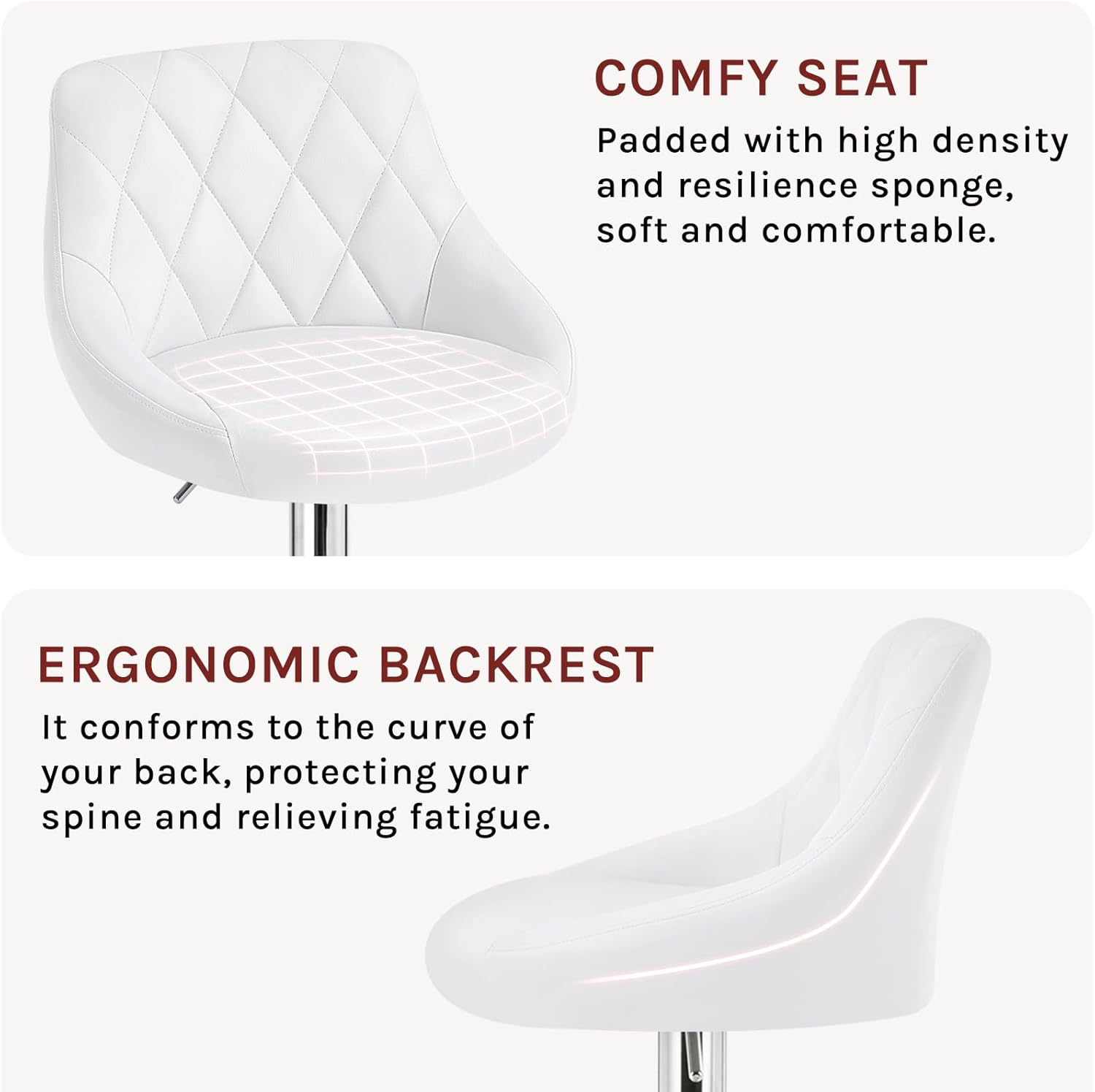 Lot de 2 Tabouret de bar WOLTU, Tabouret de Cuisine en cuir synthétique, Siège bien rembourré, Hauteur réglable, Facile à nettoyer, Blanc - 6