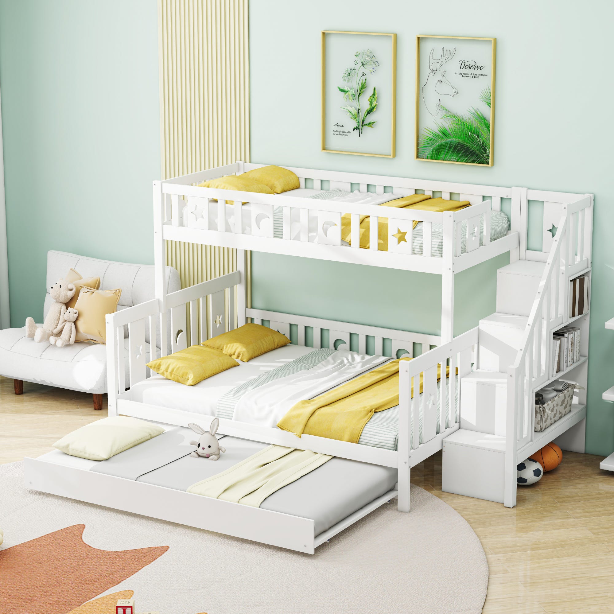 Lit Superposé Enfant 90x200 Cm Avec Toit, Escalier Sécurisé Et Tiroirs – Bois Massif, Blanc Ou Gris