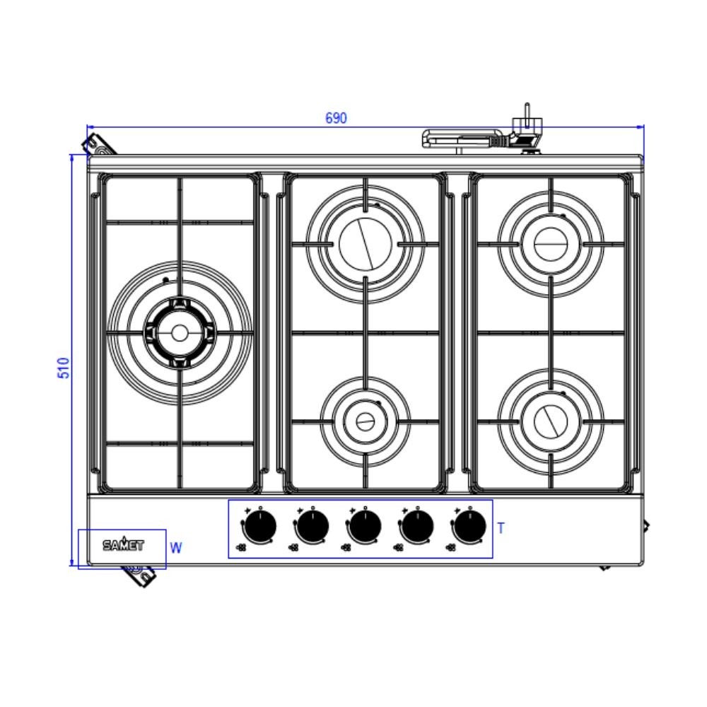 Plaque de cuisson à gaz encastrable 5 foyers 70 cm en inox - 3