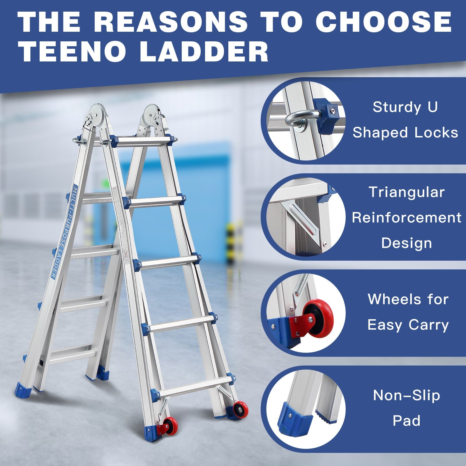 TEENO Echelle Telescopique 5,1m, Échelle Télescopique en Aluminium, Escabeau 5x5 Marches, Marchepieds Escamotables - 6