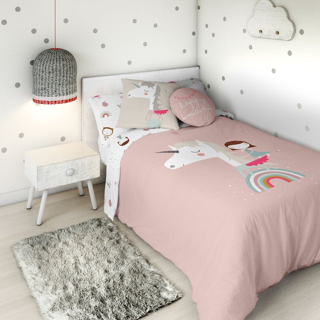 HOUSSE DE COUETTE RÉVERSIBLE LICORNE ROSE 100% COTON HOUSSE DE COUETTE RÉVERSIBLE LIT 90