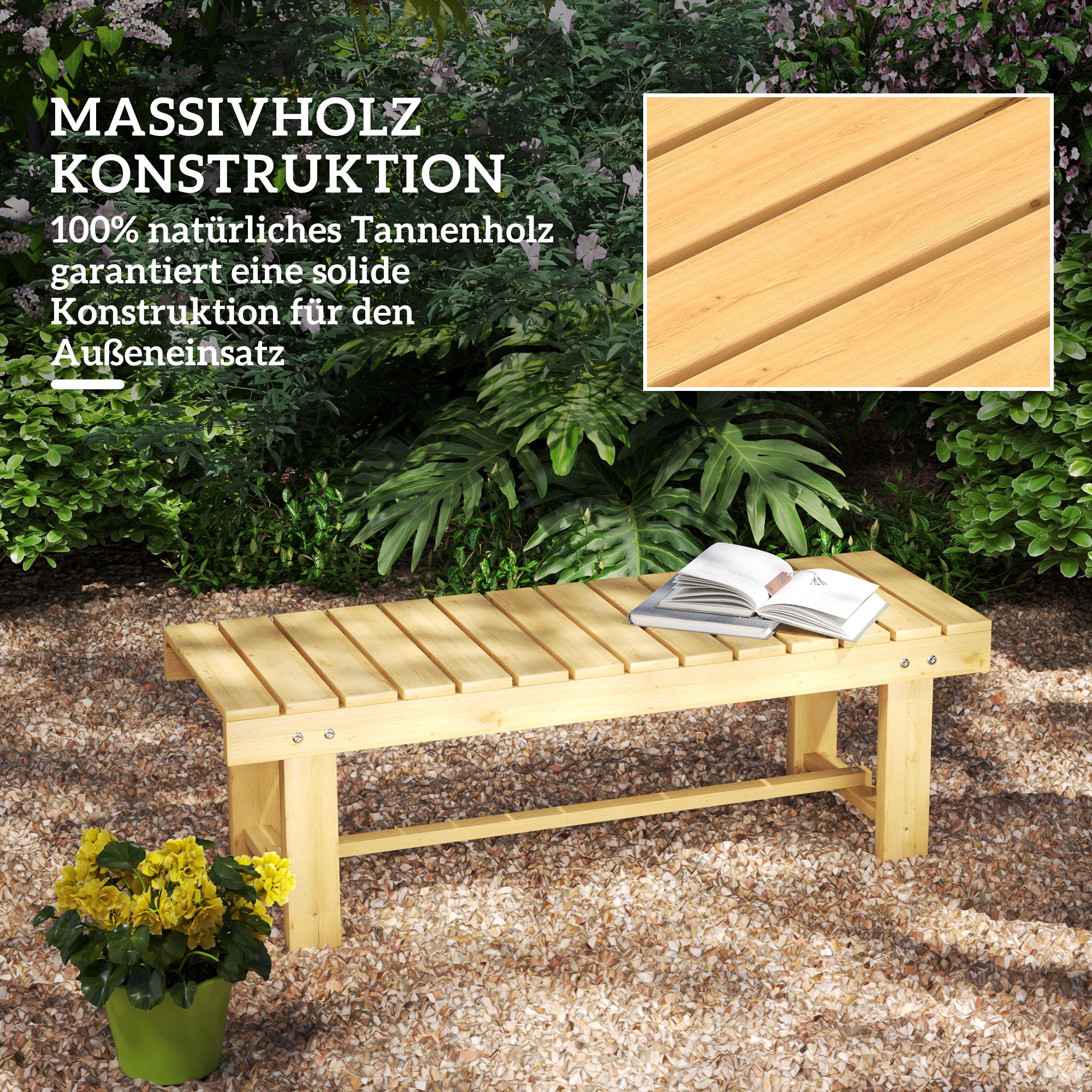 Banc de jardin 2 places en bois massif, imperméable et résistant, 110 x 38 x 35 cm, stable pour balcon, jardin et terrasse - 5