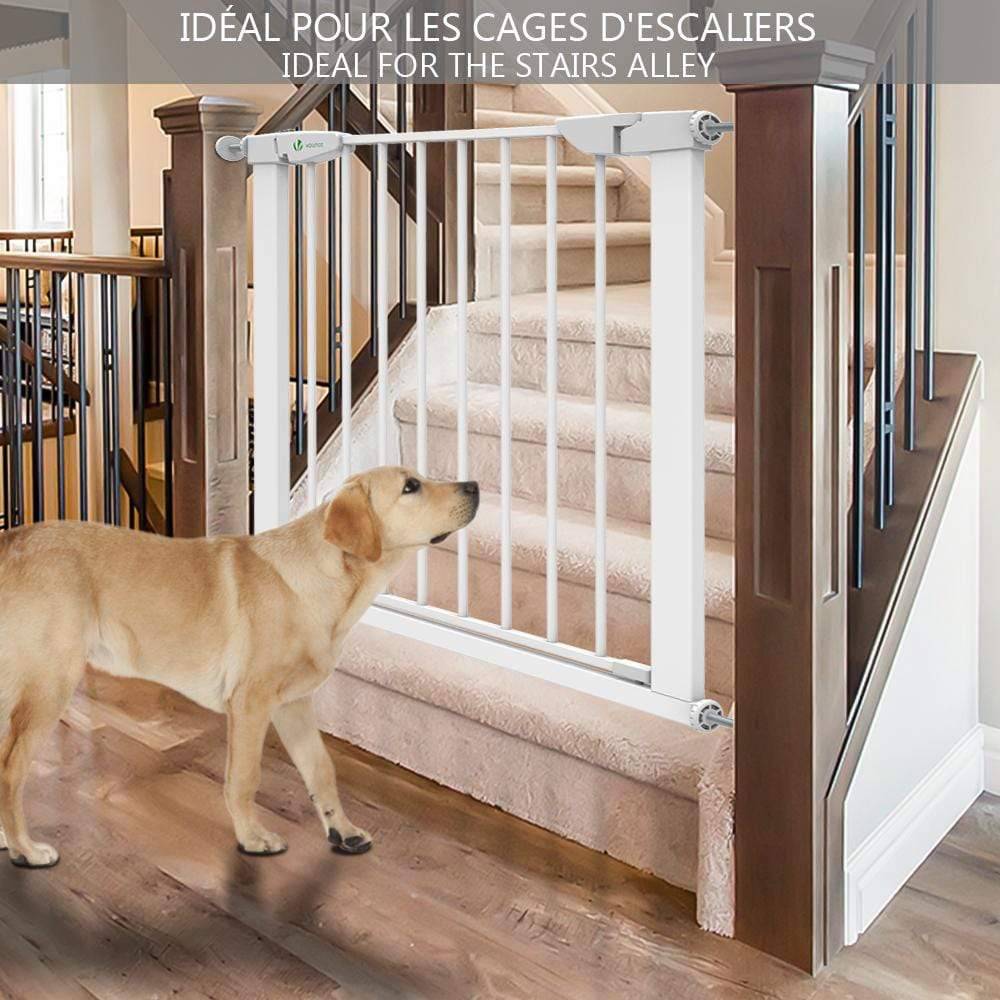 Barrière de sécurité porte et escalier 75-84cm blanc - Sans perçage - Fermeture magnétique - Double verrouillage - VOUNOT® - 3