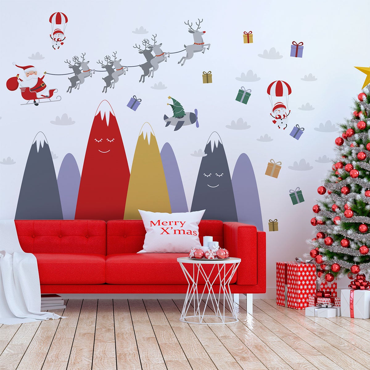Pegatinas de Papá Noel en las montañas escandinavas - adhesivo de pared - revestimiento sticker mural decorativo - 70x105cm - 3