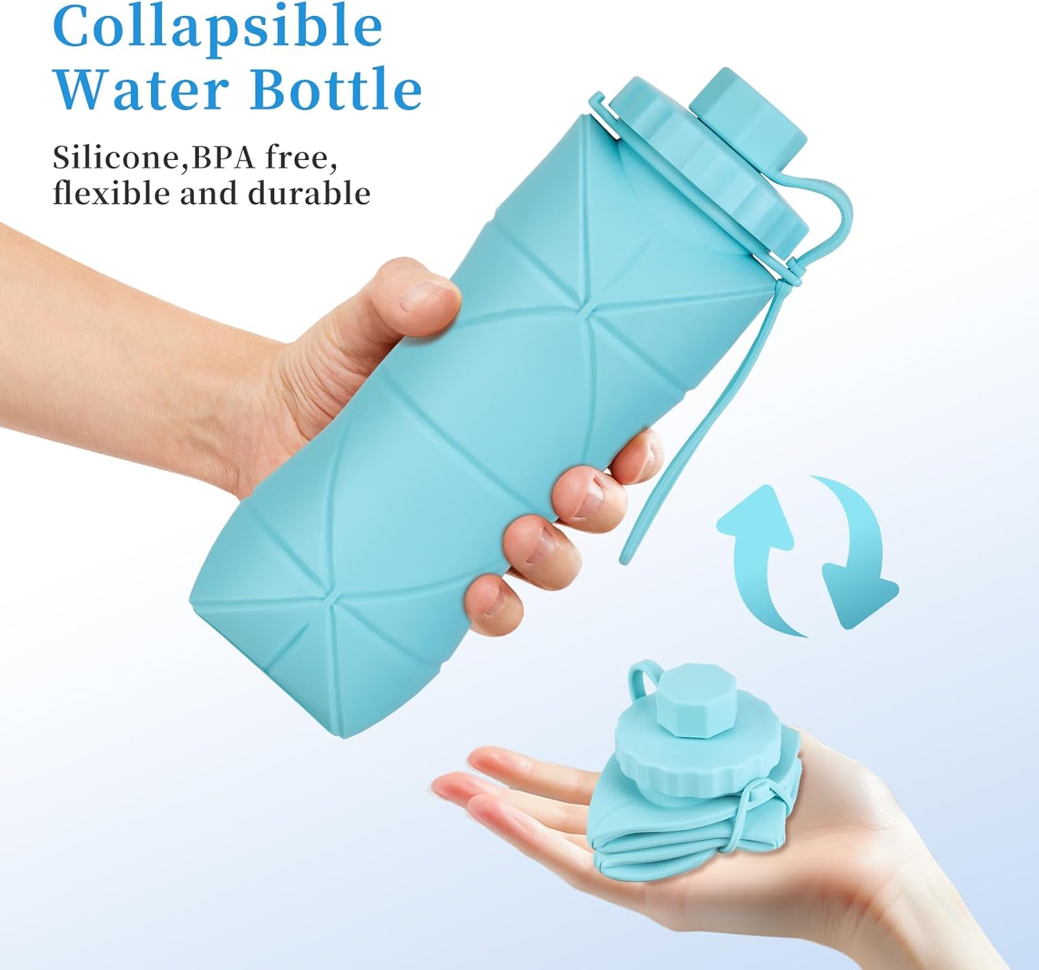 Gourde de voyage pliable en silicone 600 ml (20 oz), réutilisable, étanche, sans BPA, avec bandoulière, verte - 3
