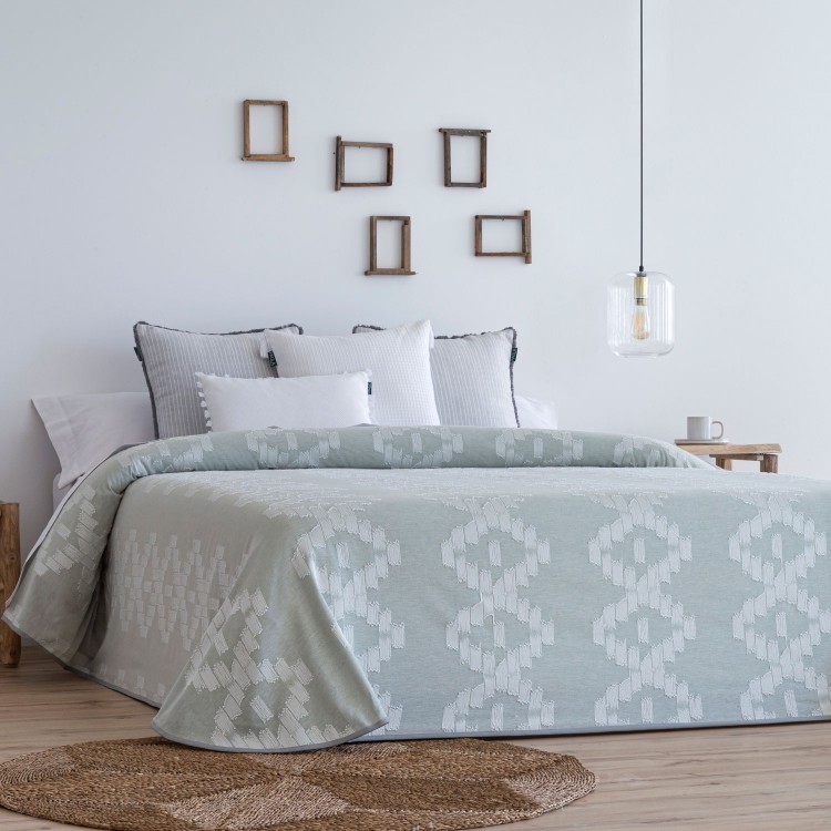 Colcha reversible vejer - diseño jacquard, ligera. color turquesa. para cama de 170 cm