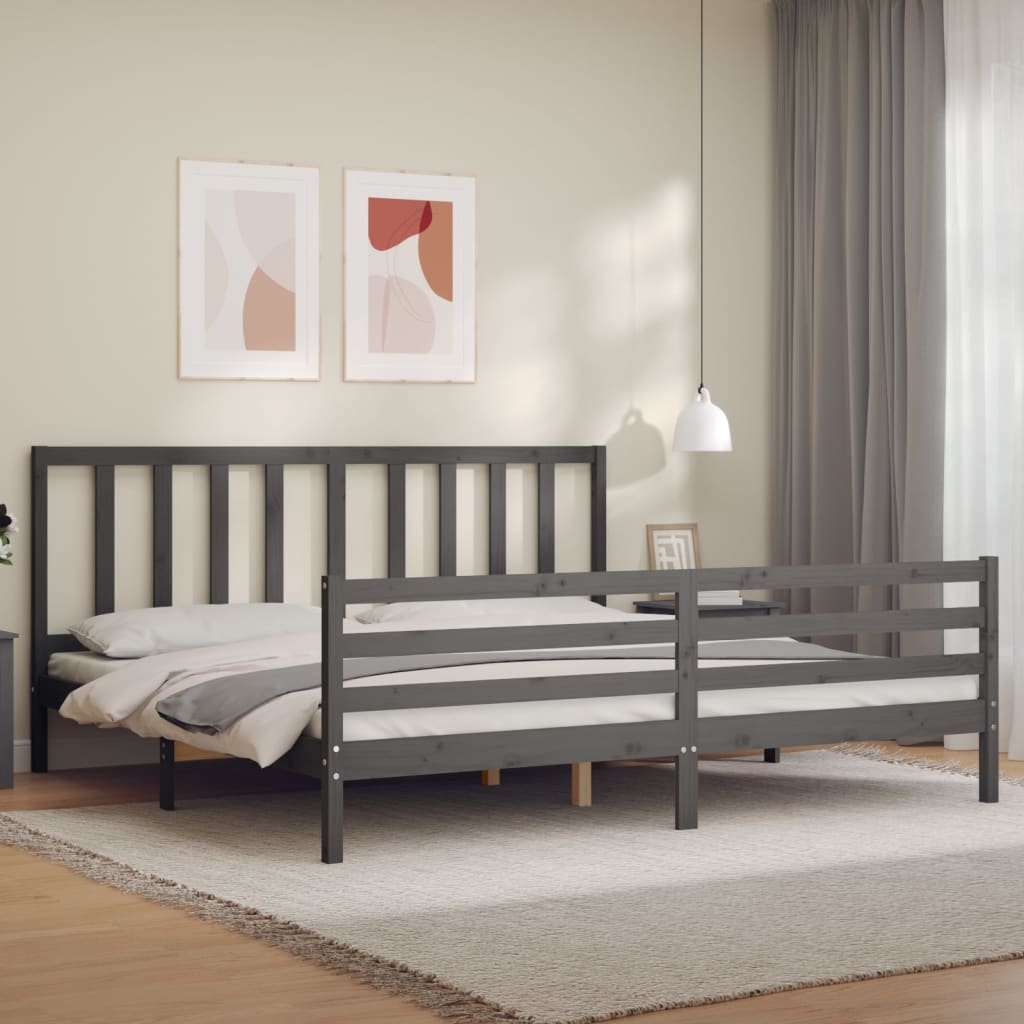 Łóżko Drewniane Szare Rama Łóżka Ze Stelażem Drewniana Łóżko Do Sypialni Pokoju 200x200 cm