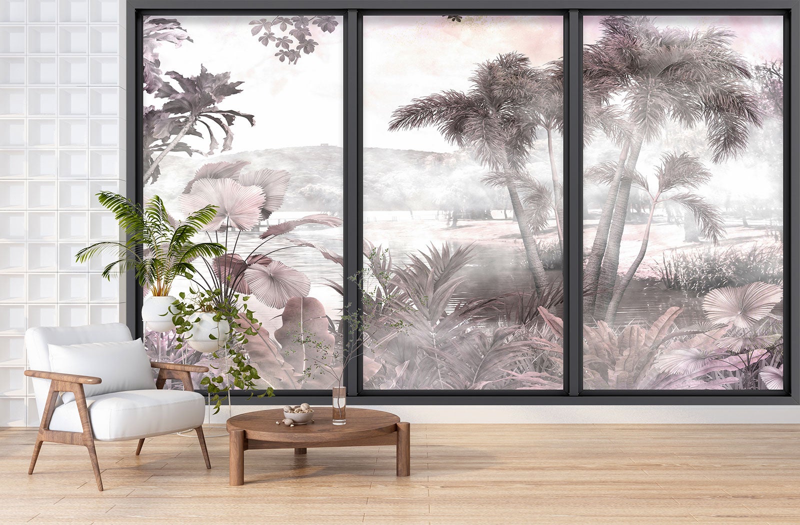 Papier peint panoramique Trompe l'oeil baie vitrée - Jungle - Largeur 325 cm x Hauteur 195 cm - 3