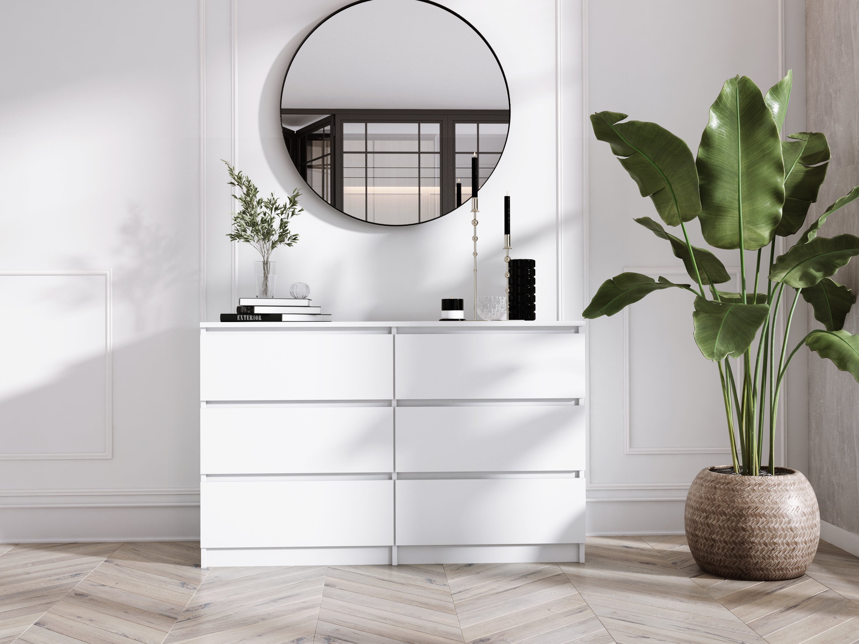 Commode 6 Tiroirs : Blanc Mat, 120 x 39 x 79 cm - 3