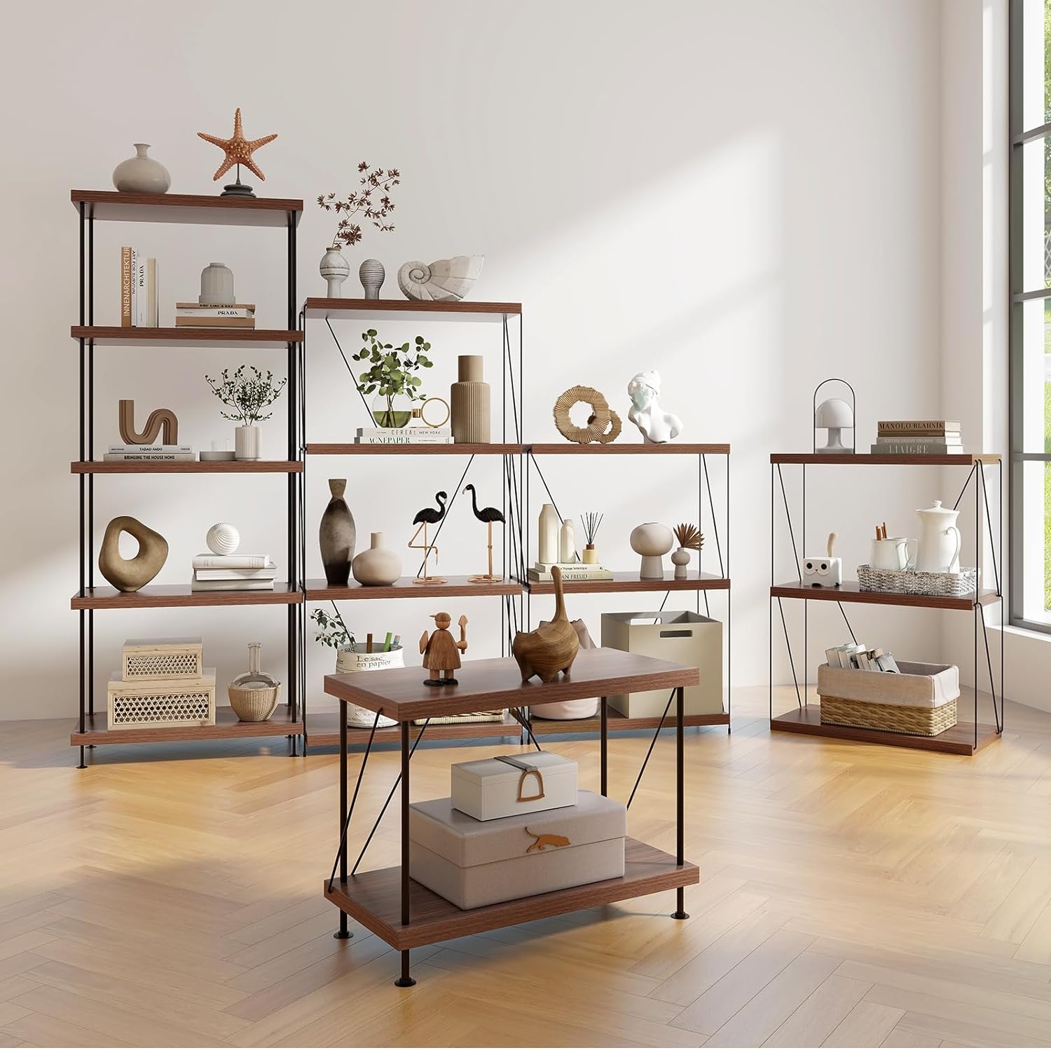 Scaffale Multiuso a 2/3/4/5 Ripiani, Libreria Autoportante con Struttura in Metallo, Stile Industriale, per Camera da Letto, Soggiorno Ufficio - 2