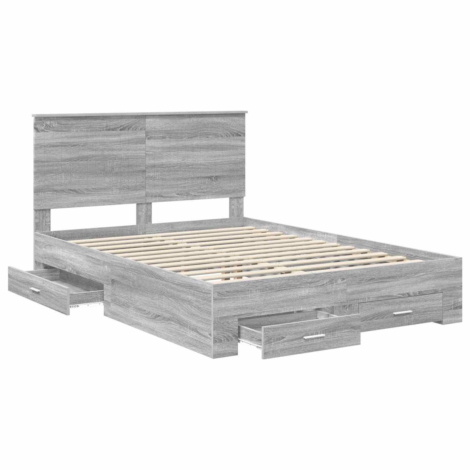 Cadre de lit en panneau de bois gris pour la chambre, 135 × 190 cm - 5