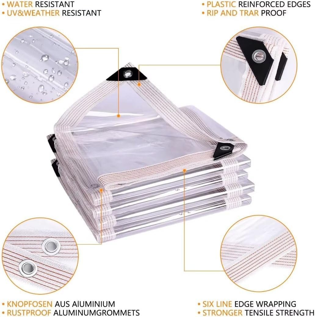 Telo impermeabile trasparente da 3 x 6 m con occhielli, telo in vinile resistente, parasole in PVC per pollaio, veranda, tettoia, piante, campeggio - 2