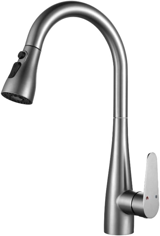 Jednouchwytowa bateria kuchenna z wyciąganą wylewką, stal nierdzewna, z wyciąganą wylewką, srebrna