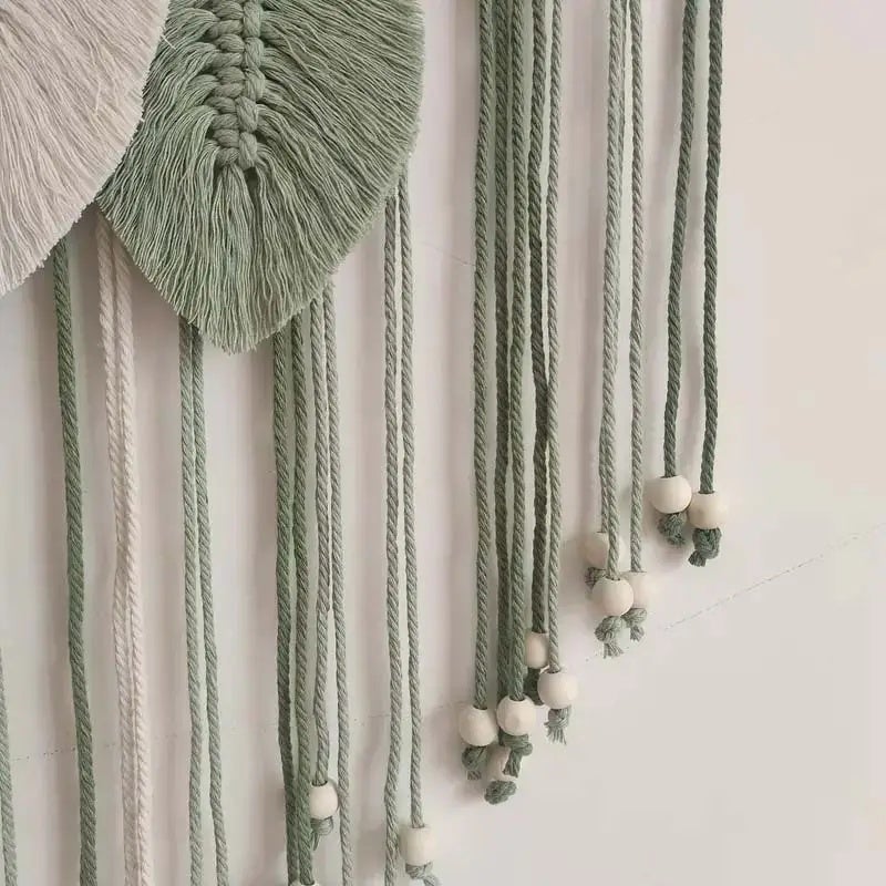 1 pièce de décoration murale en macramé avec feuilles - Décoration murale bohème chic et tissée à la main, pour chambre et salon - 6