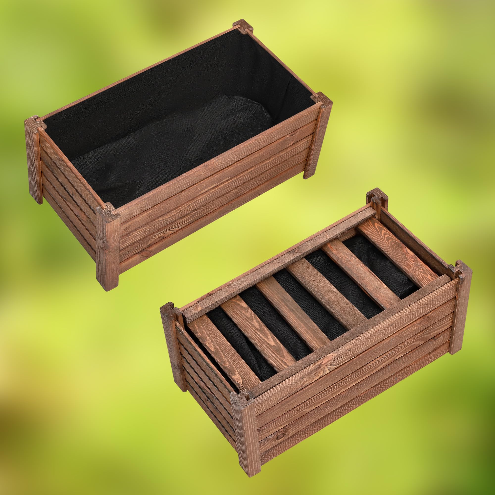 Pot de Fleurs en Bois 60 x 33 x 25 cm Jardinière en Pin Carbonisé Pot de Plantes Jardinière - Idéal pour Jardin Terrasse Balcon - Marron - KOTARBAU - 7