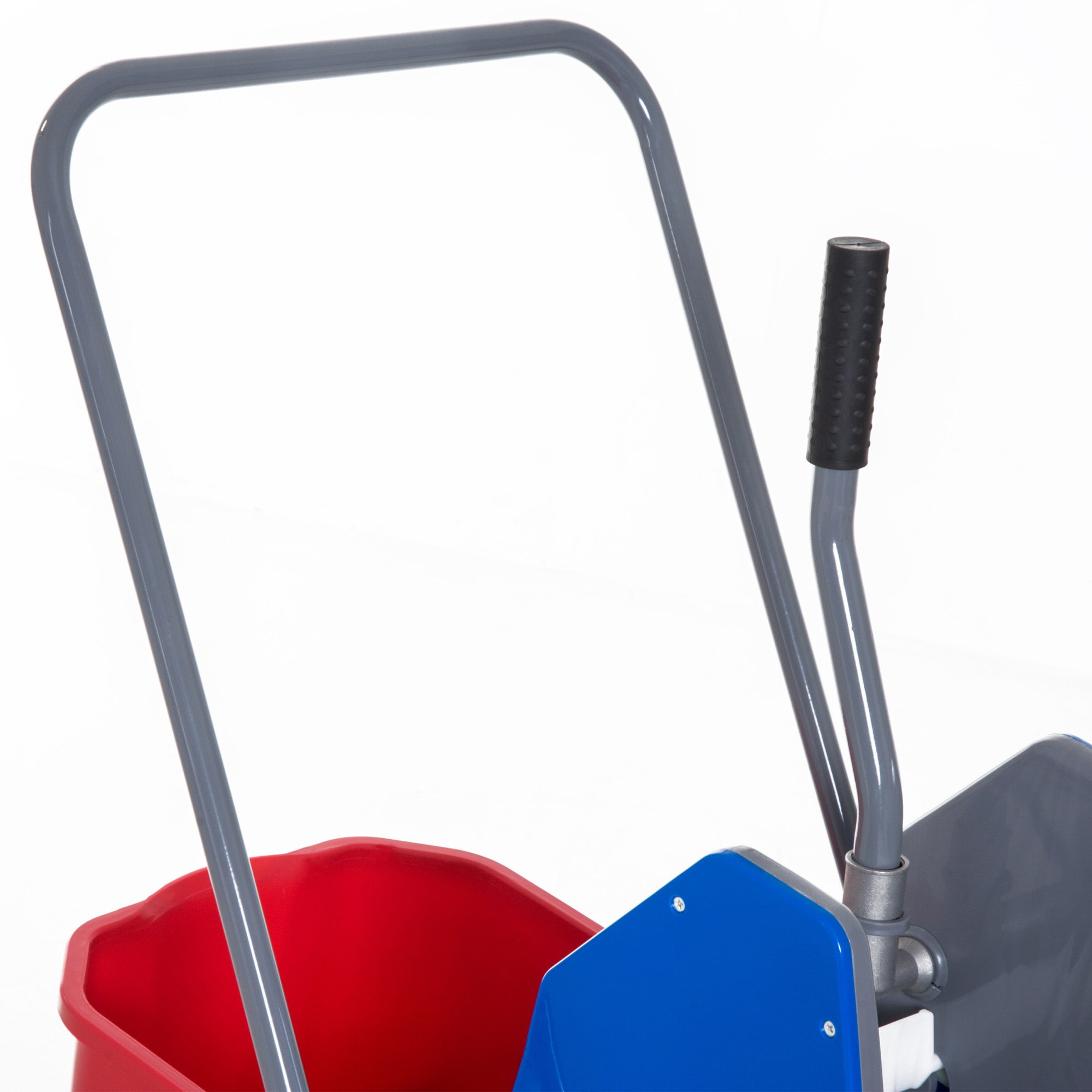 Chariot de lavage - chariot de nettoyage - HOMCOM - professionnel presse mâchoire 2 seaux 25 L mobile - plastique - gris bleu rouge - 8