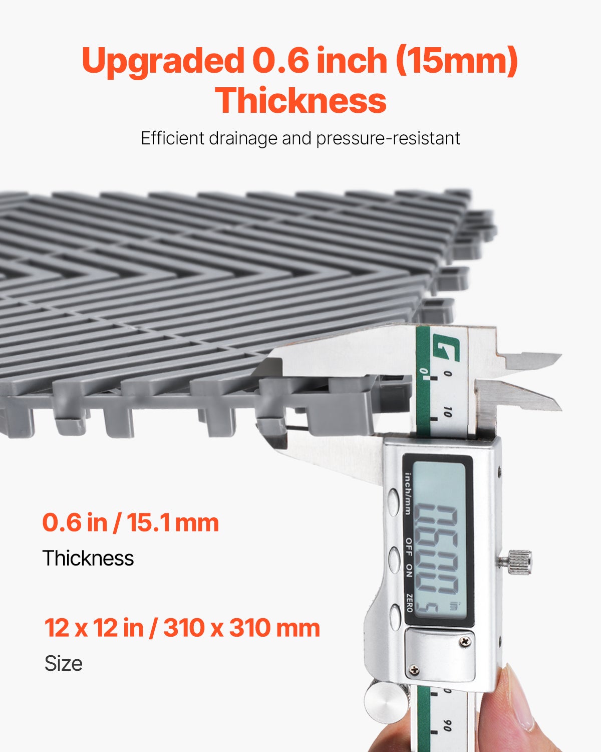 Tapis de drainage emboîtable,VEVOR 310x310 mm,55 pcs,coussin de sol PP antidérapant gris,dalles modulaires pour garage,jardin,cuisine - 3