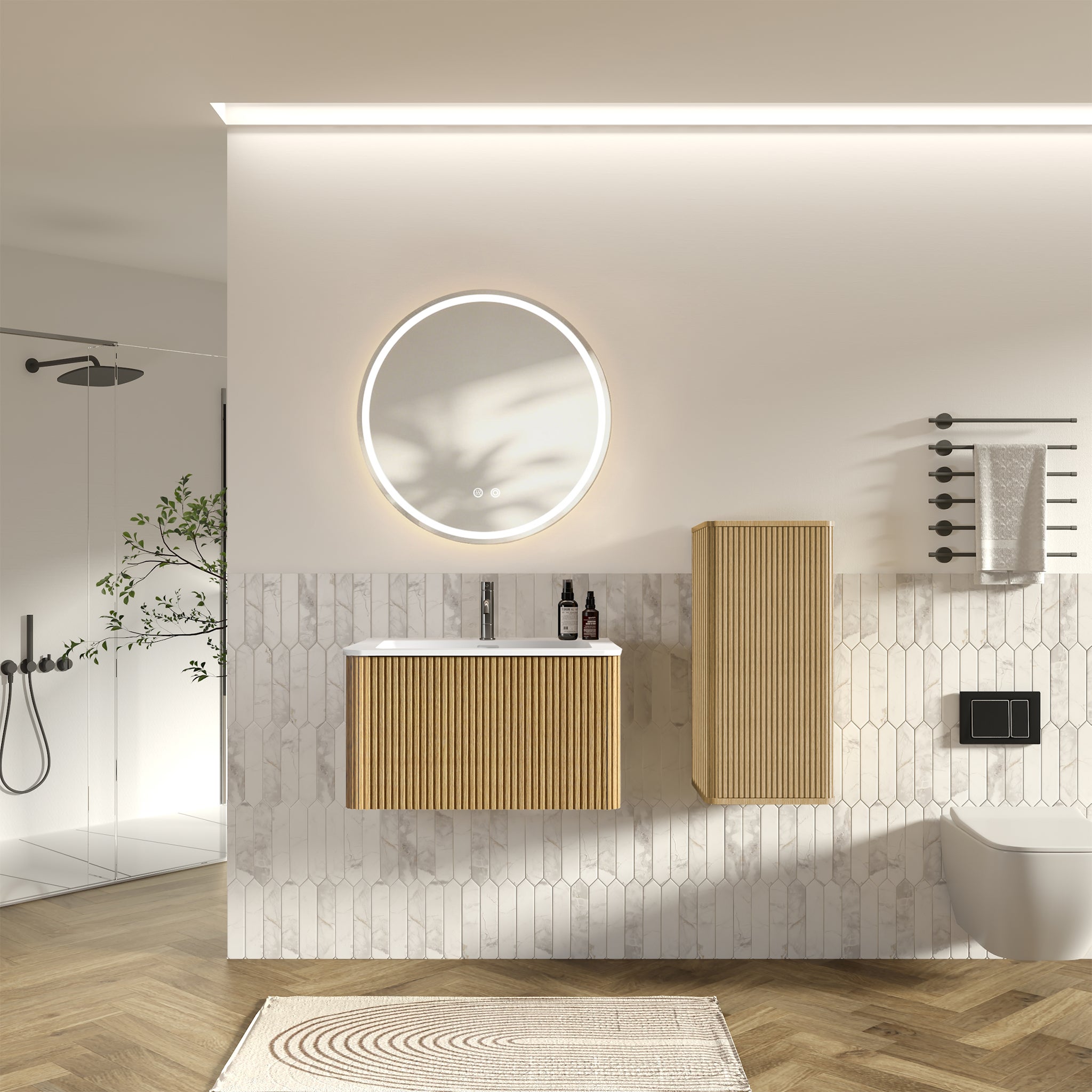 Ensemble meuble salle de bain 80 cm couleur chene, meuble vasque ...