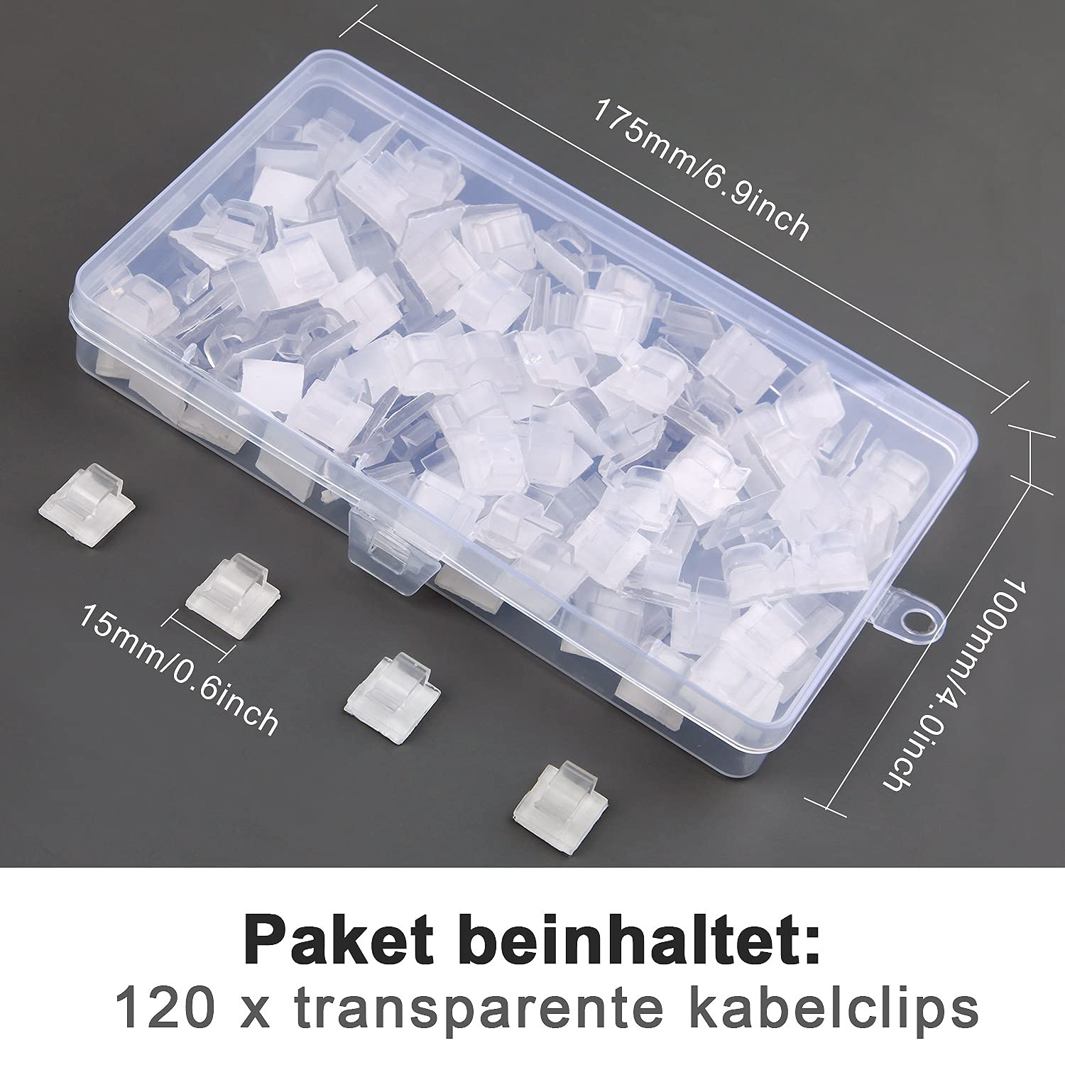 Opakowanie 120 przezroczystych opasek zaciskowych samoprzylepnych, idealnych do zarządzania kablami elektrycznymi. - 2