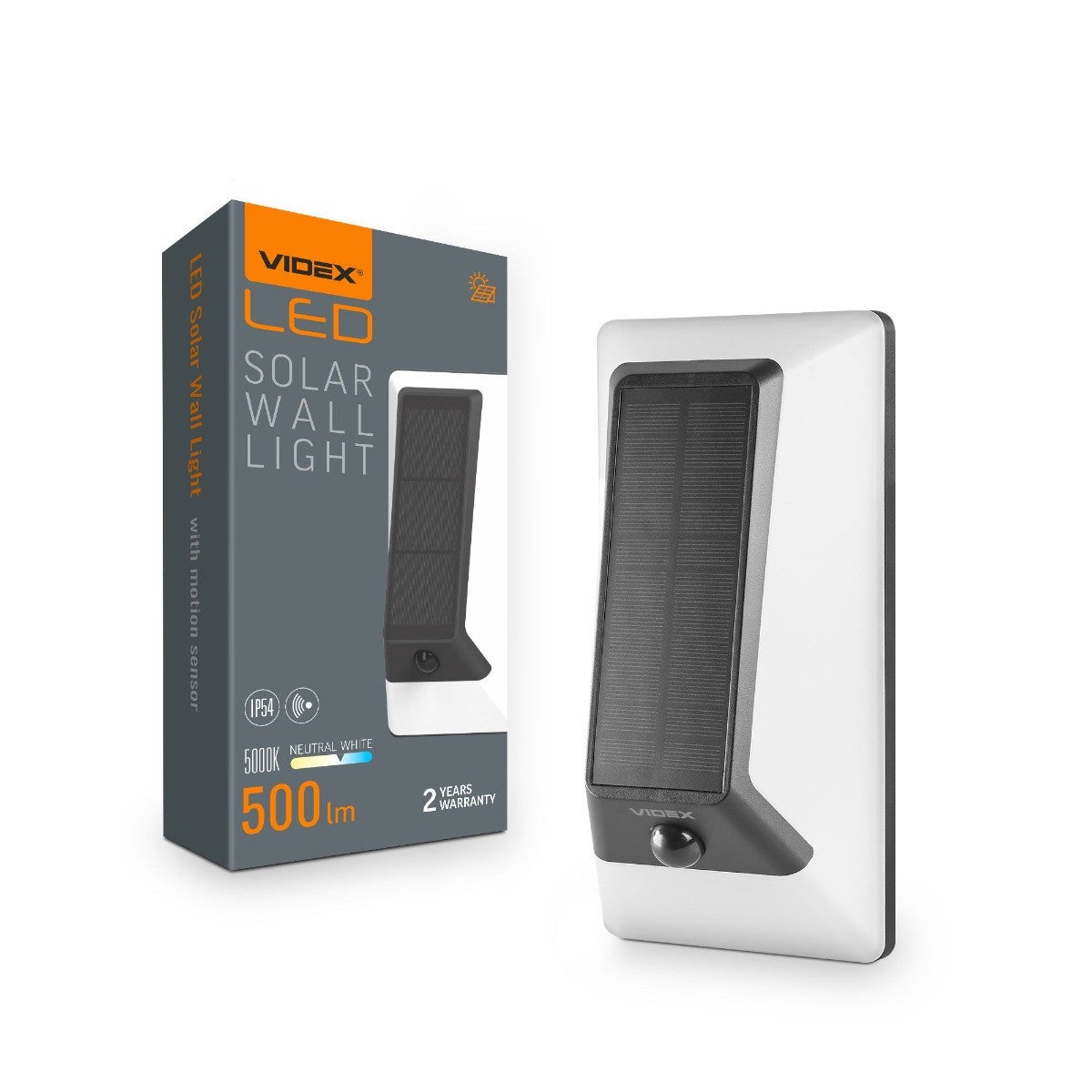 Kinkiet solarny Bhso biała LED 5000K 500lm IP54 wym: 24 x 12 x 7,5 cm tworzywo sztuczne Videx