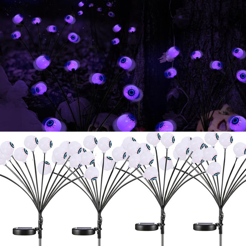 Straszne lampki solarne na Halloween, 48 LED, lampki solarne imitujące świetliki, dekoracja ogrodowa na zewnątrz na Halloween, 4 sztuki