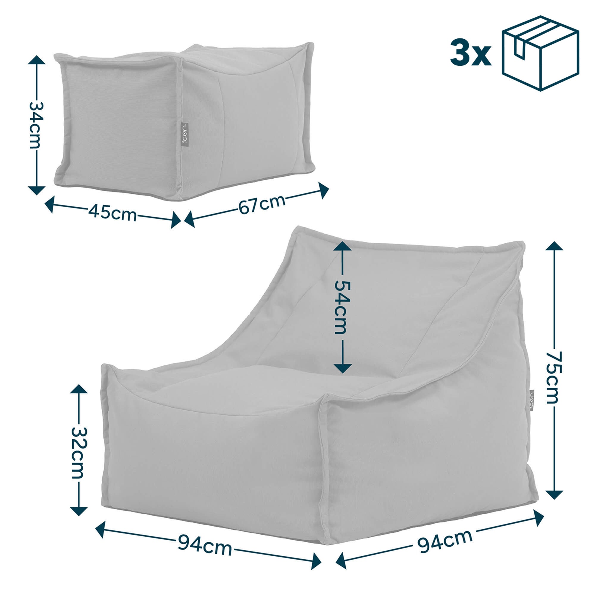 Pouf fauteuil Alto d’icon® et repose-pied d'extérieur en oléfine Oeko-Tex® imperméable beige, 75x94cm, Made in Allemagne - 9