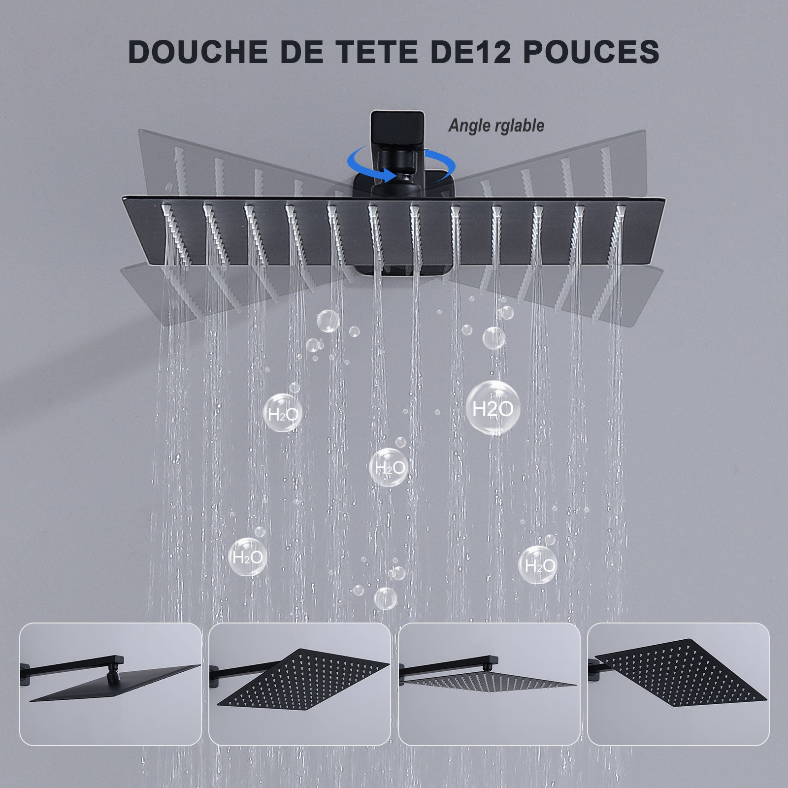 Colonne de Douche Encastrée Noir, Ensemble de Douche avec 12