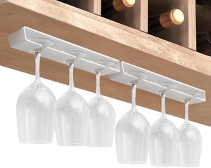Portabicchieri Da Vino Sottopensile In Metallo Nero - 4 File, Organizer Per Calici Con Panni Inclusi - 3