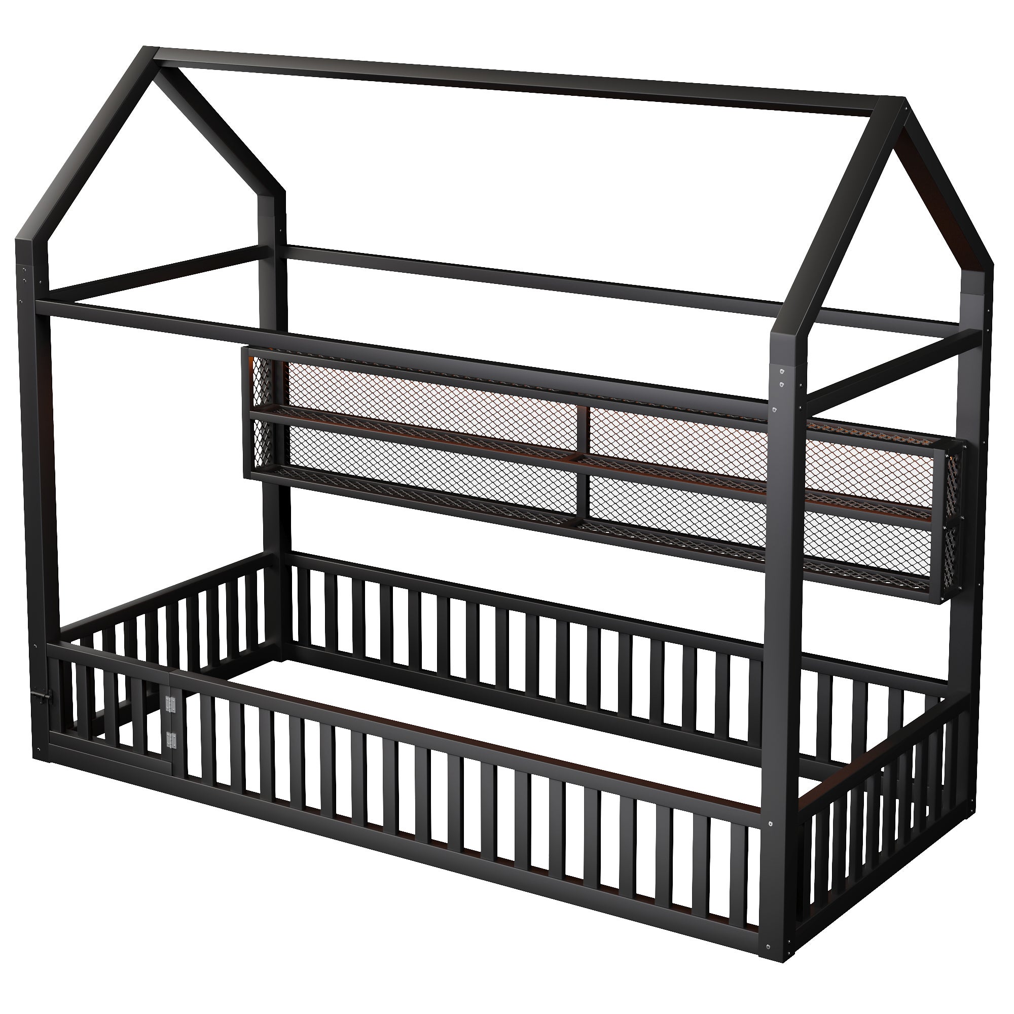 Łóżko metalowe 90 x 200 cm z barierką i diodami LED - Bez stelaża - Czarne (Materac nie jest wliczony w cenę) - 6