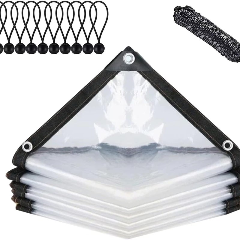 Wodoszczelna, przezroczysta plandeka z oczkami, plandeka ochronna na meble ogrodowe, izolacja roślin, z linką do wiązania, 3x3 m