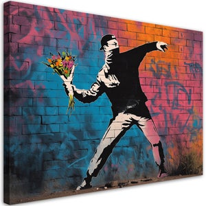 Canvashop Quadri Moderni Banksy Lanciatore Di Fiori Cm 100X50 Quadro - Foto 3