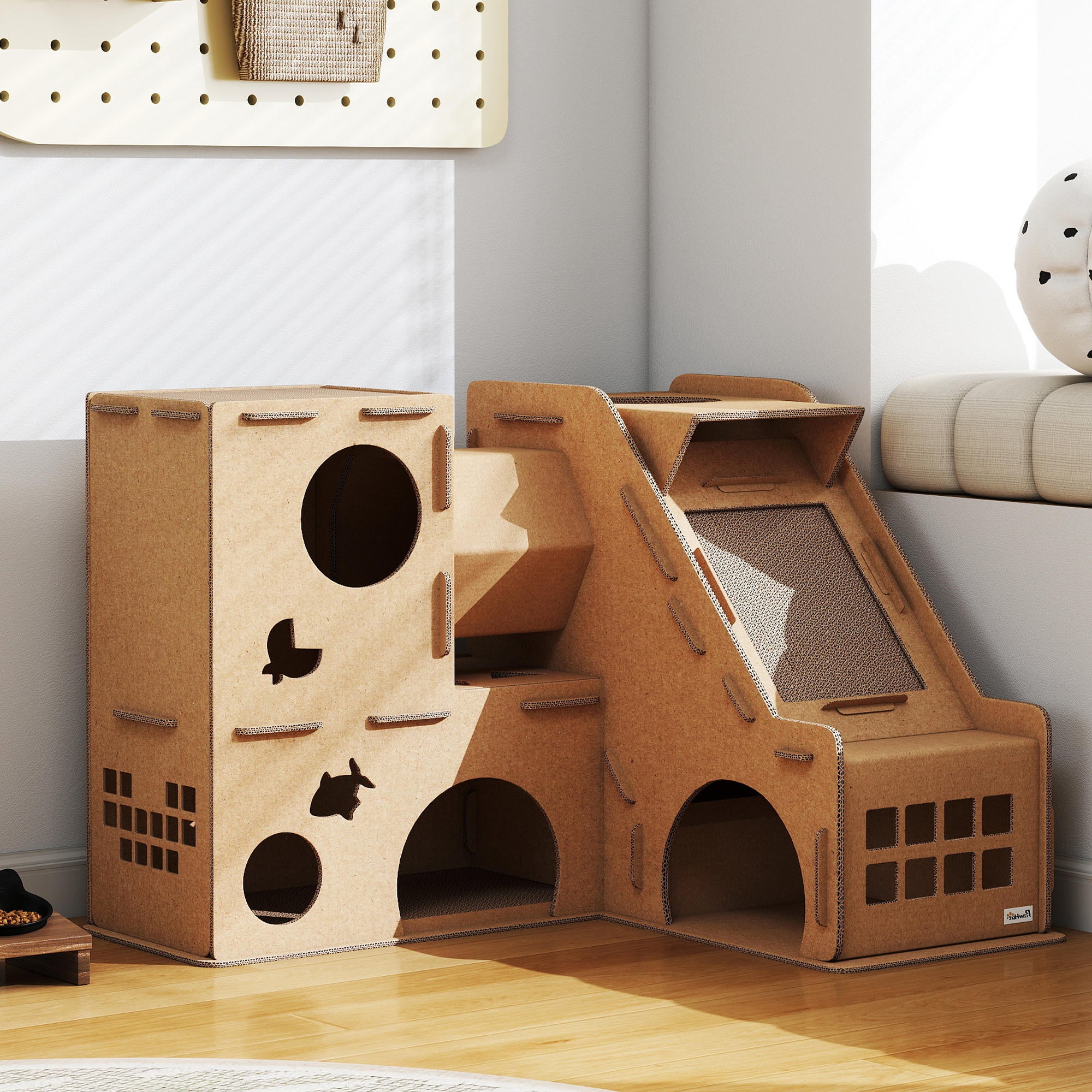 Arranhador para Gatos PawHut Cartão Corrugado Castanho 78x66x57 cm D30-892V00BN - 4