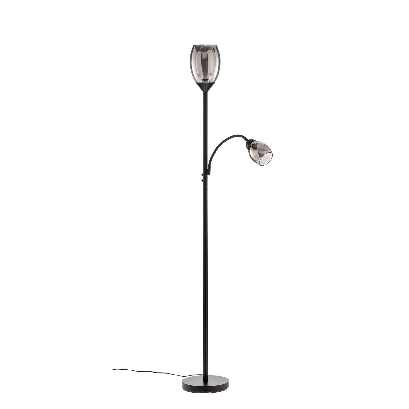 Lindby Irmino lampe sur pied avec abat-jour en verre fumé, Lampadaire ...