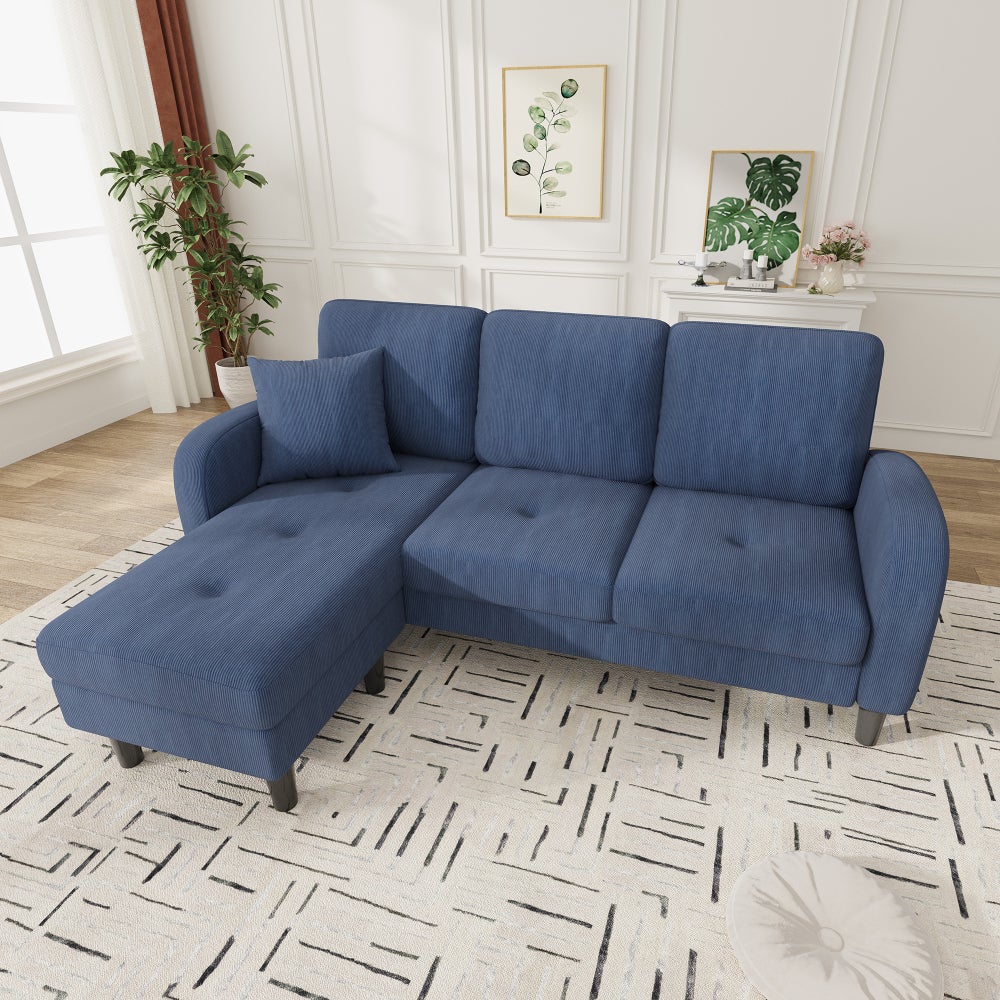 Sofa narożna, w kształcie litery L, 166x118cm, 3-osobowa, sztruksowa, modułowa, z szezlongiem