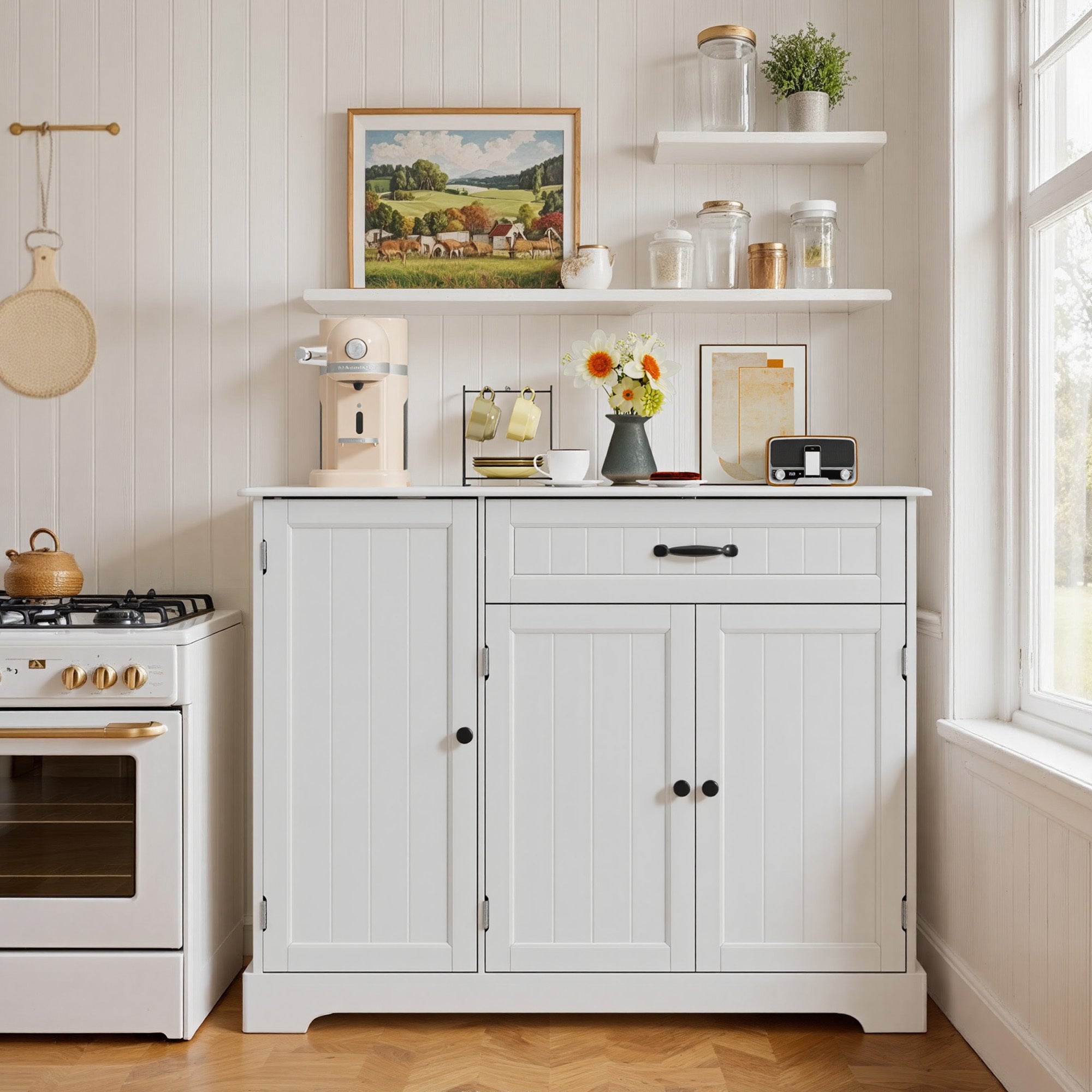 Buffet de Cuisine 3 Portes 1 Tiroir 105 x 40 x 84.5 cm Blanc Bealife - 2