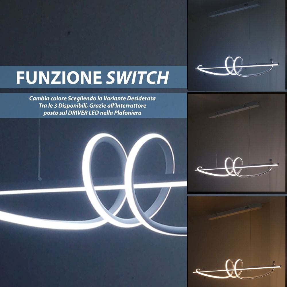 Lampadario LED bianco a sospensione moderno intreccio 4000K-3000k-6500K con switch colore ideale per soggiorno cucina ufficio 65W Argento - 3
