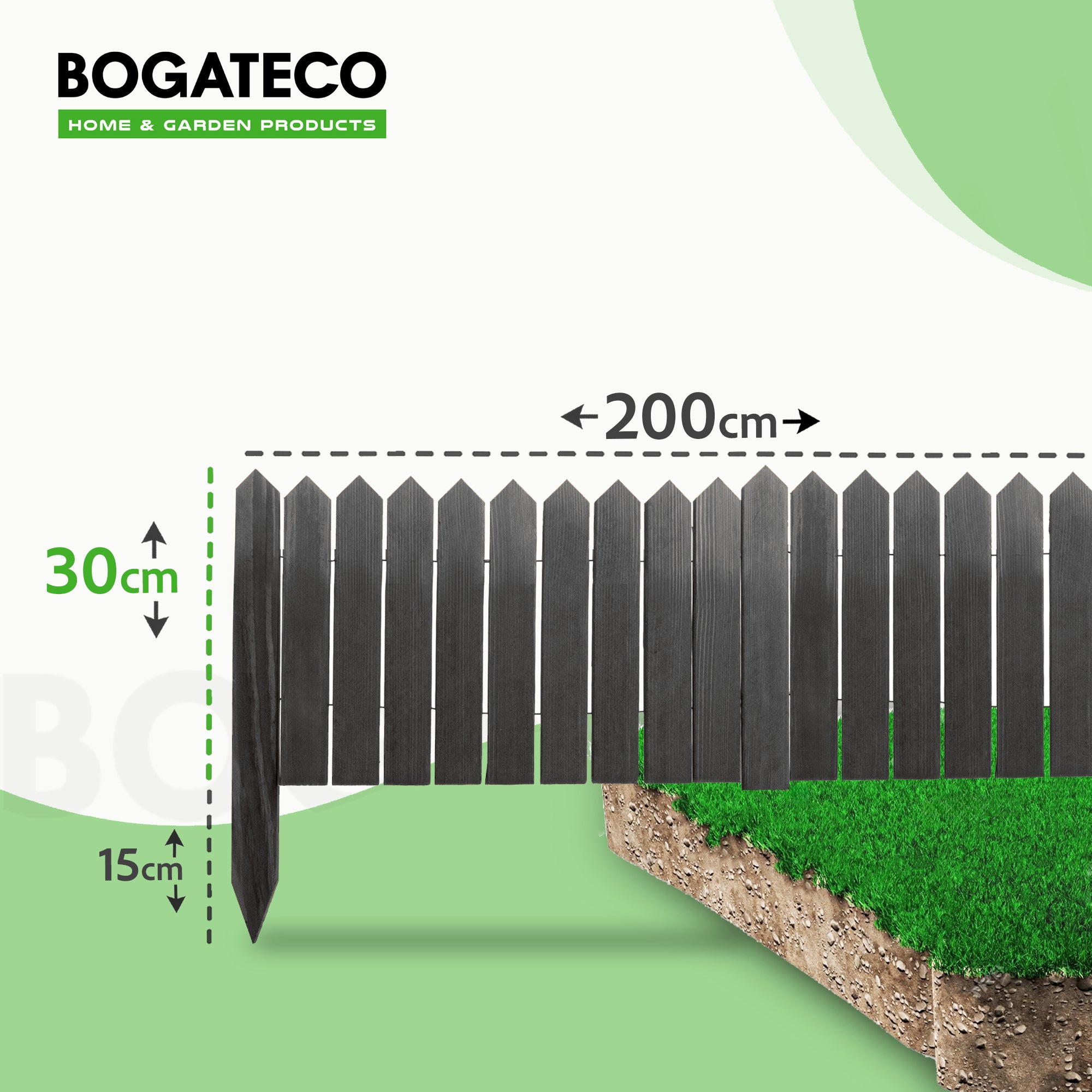 Rollborder lattes en bois | 30 cm de haut et 200 cm de long | Clôture en bois | Clôture parfaite comme bordure de jardin en osier | anthracite - 2
