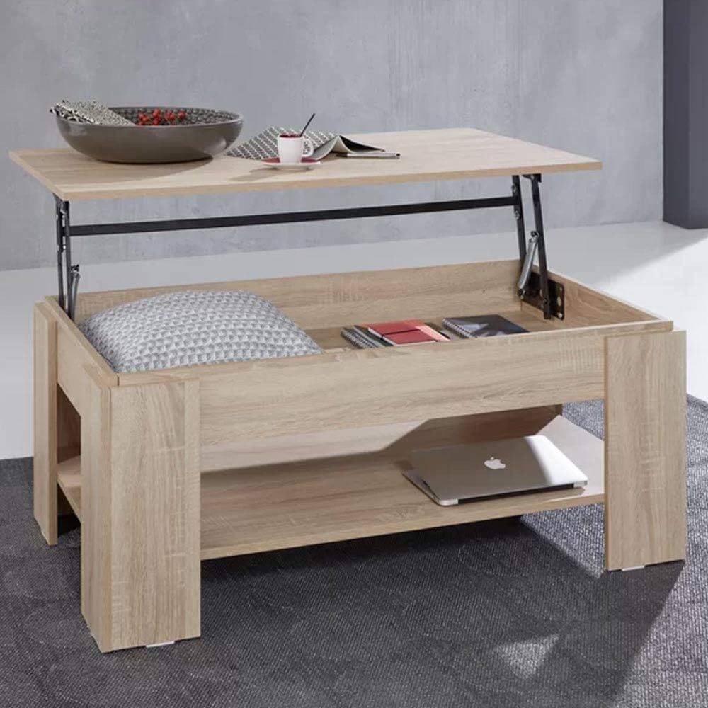 Table Basse Relevable Yaheetech Gris - Plateau Lift Avec Rangement Caché - 104,5 X 49,5 X 47 Cm